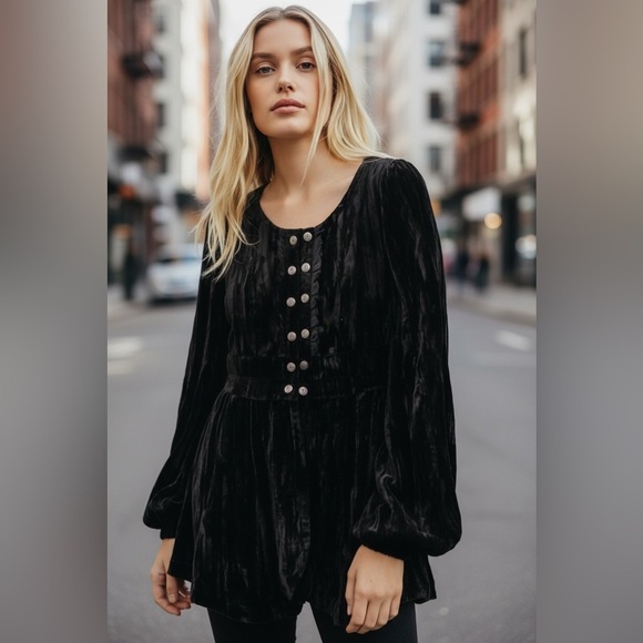 Free People Jackets & Blazers - F r e e People Black Velvet Military Jacket | Top